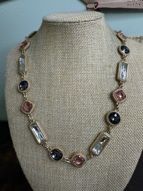 Unbranded Jewelry - Gold Chain Necklace with Clear, Black and Pink Crystals